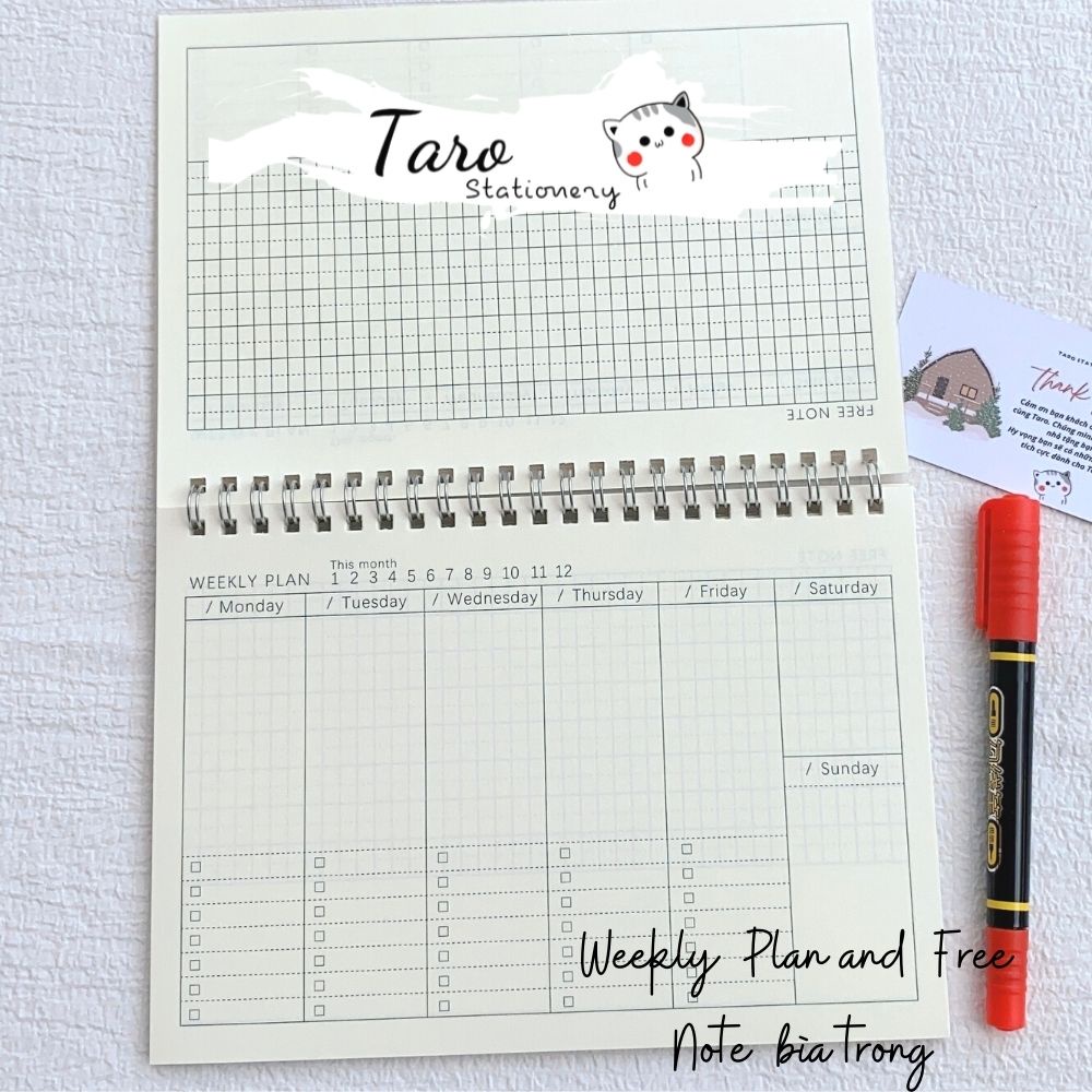 Sổ Tay Theo Dõi Lộ Trình học Tiếng Anh Ghi Chú Kế Hoạch Hàng Ngày Khổ A5 Taro Stationery