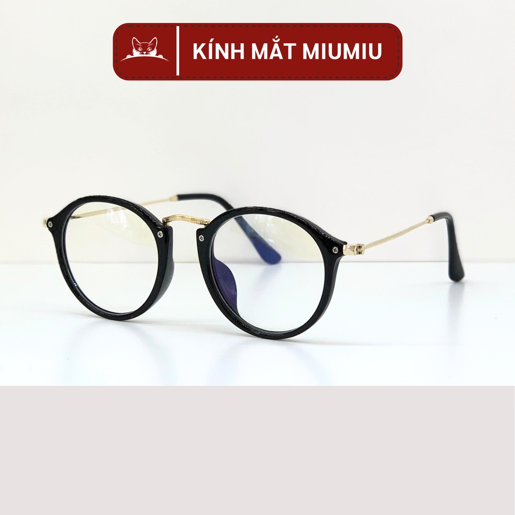 Gọng kính cận thời trang nam nữ, mắt kính tròn chất liệu nhựa kết hợp kim loại, kính đẹp phong cách retro Hàn Quốc