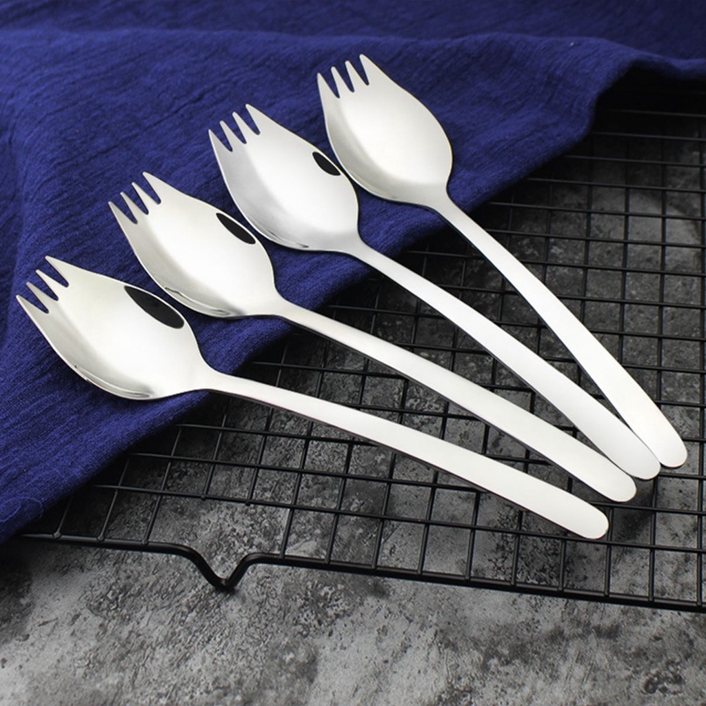 BERNARDO Travel Salad Forks Fruit Dessert Spoons Spork Long Handle Ice Cream Picnic Stainless Steel Dinnerware Camping Flatware
