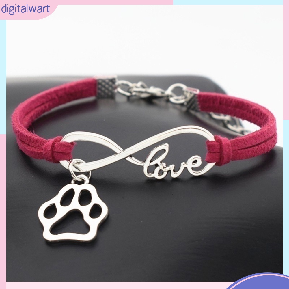 Vòng tay da thiết kế phối chữ love và bàn chân thú cưng dễ thương đáng yêu