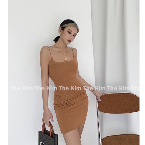 Đầm body cotton 2 lớp vải , váy thun hai dây nhọn dài trên gối mini dress V114 The Kim | BigBuy360 - bigbuy360.vn
