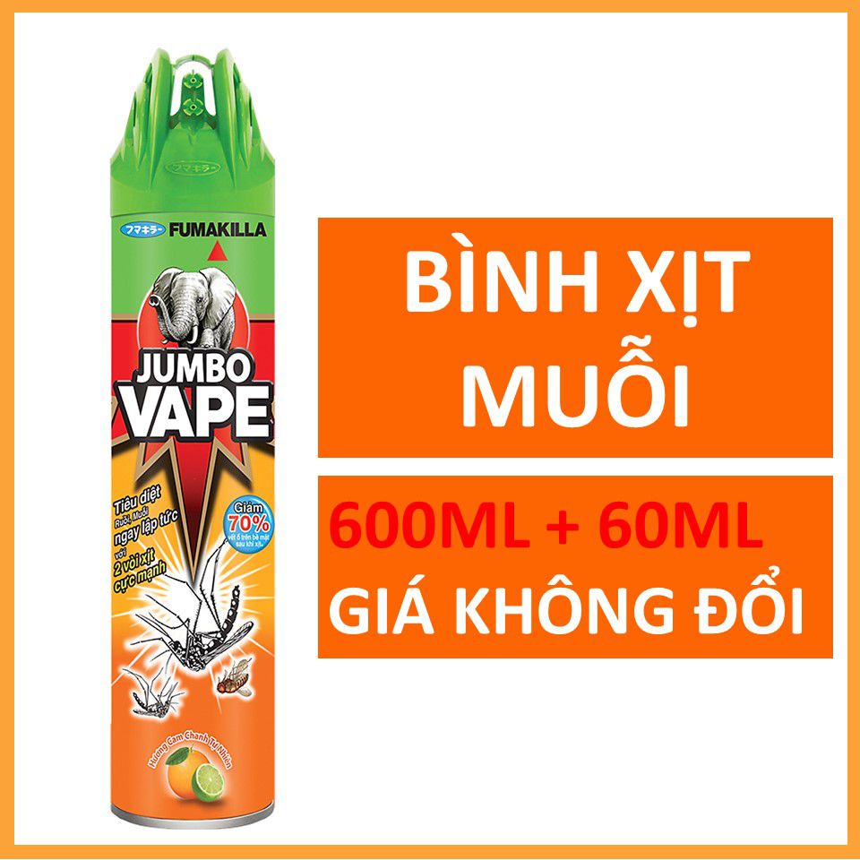 Bình xịt muỗi Jumbo Vape hương Cam Chanh 600ml tặng 60ml - Đồ gia dụng Hoàng Kim