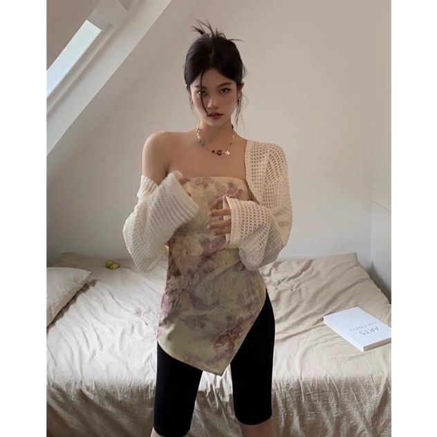 Set áo ống nhún + áo khoác lưới