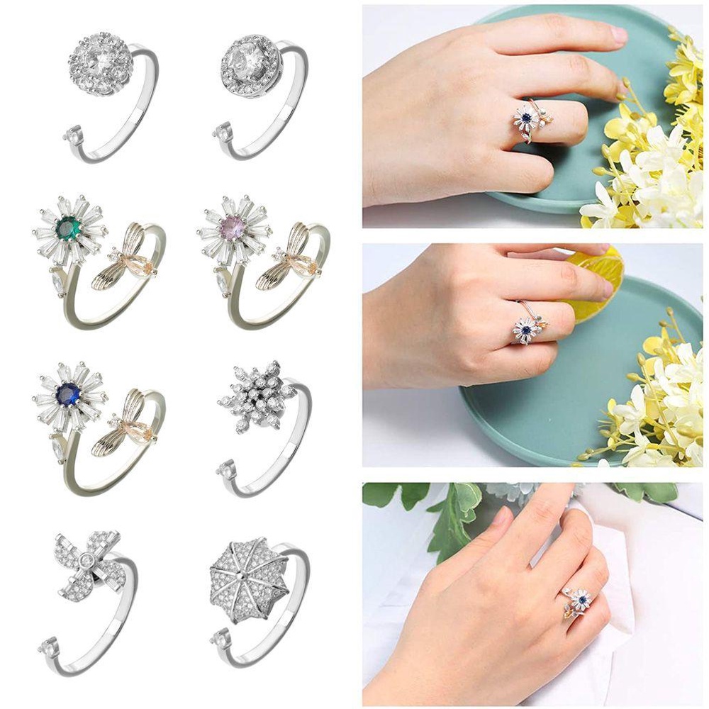 NIUYOU Nhẫn Nữ Đính Đá Pha Lê Có Thể Điều Chỉnh Kích Cỡ