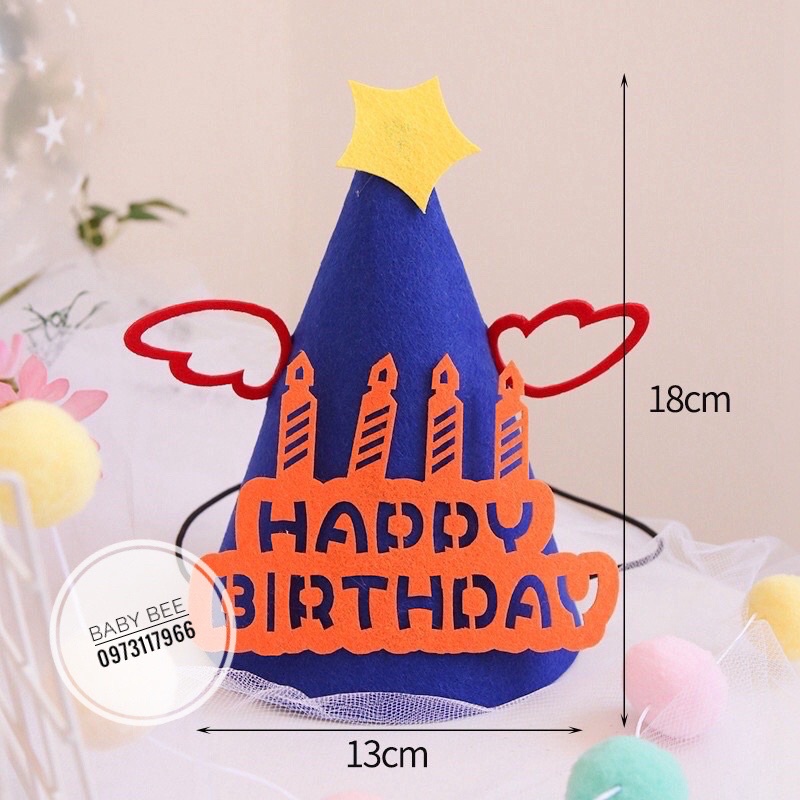 [New] Mũ Chóp Sinh Nhật 3D Cánh Tiên Vải Dạ Phong Cách Hàn Quốc