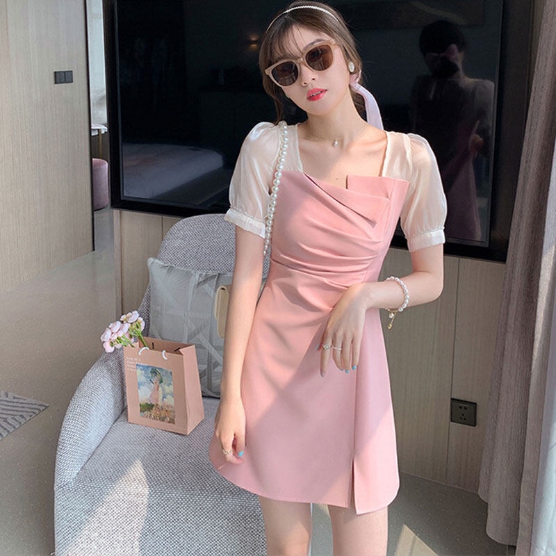 Đầm YEYA cổ vuông chiết eo xẻ tà phong cách Pháp thời trang cho nữ