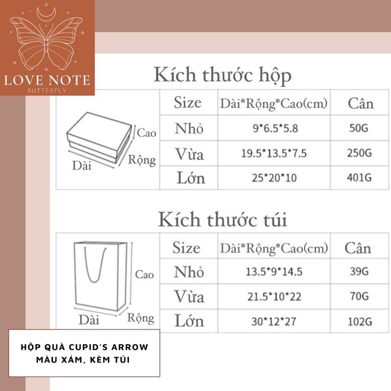 Hộp quà Cupid's Arrow màu xám kèm túi - tặng sinh nhật, valentine 14/2, 8/3 20/10, giáng sinh, noel | BigBuy360 - bigbuy360.vn