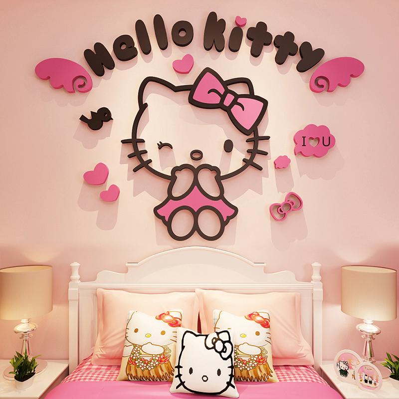 Miếng Dán Tường Trang Trí Hình Mèo Hello Kitty 3d Màu Hồng Xinh Xắn