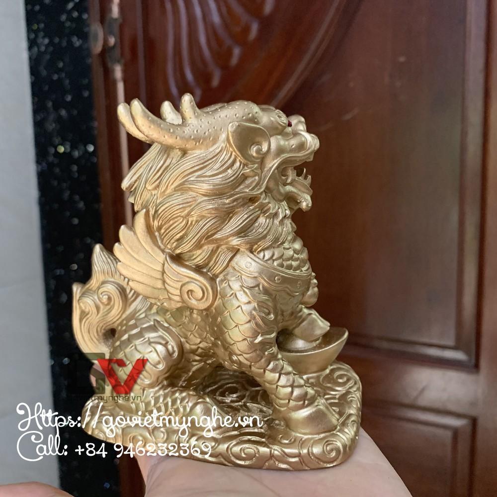 Cặp 2 Tượng Đá Tỳ Hưu 2 Sừng - Trang Trí Bàn Làm Việc - Cao 12cm - Màu Nhũ Vàng | BigBuy360 - bigbuy360.vn