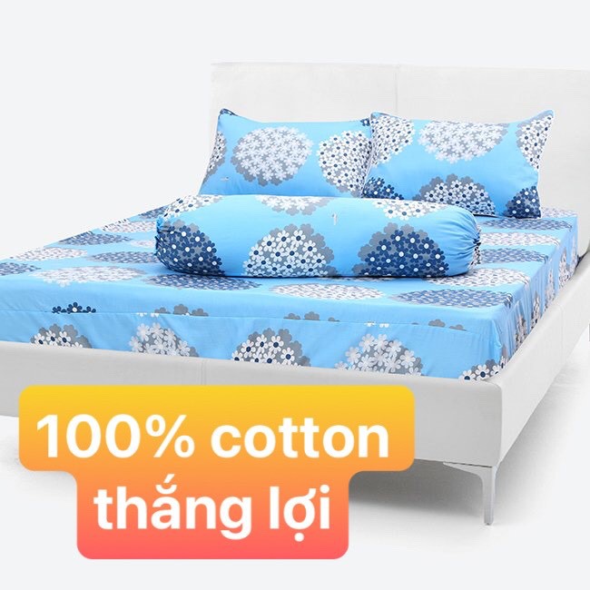 Bộ drap gồm 3 áo gối cotton Thắng Lợi = 4 món - {Chuẫn logo trên vải}