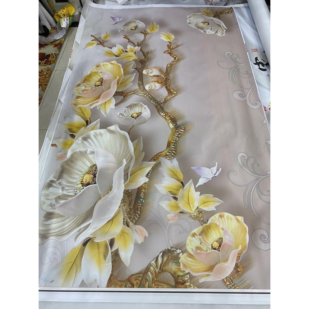 Tranh 3D trang trí phòng ngủ dán tường hoa mẫu đơn giả ngọc