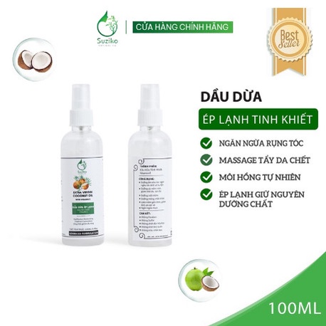 [Mã BMLT35 giảm đến 35K đơn 99K] Dầu dừa dưỡng da nguyên chất ép lạnh tinh khiết chăm sóc toàn diện cơ thể 100ml SUZIKO