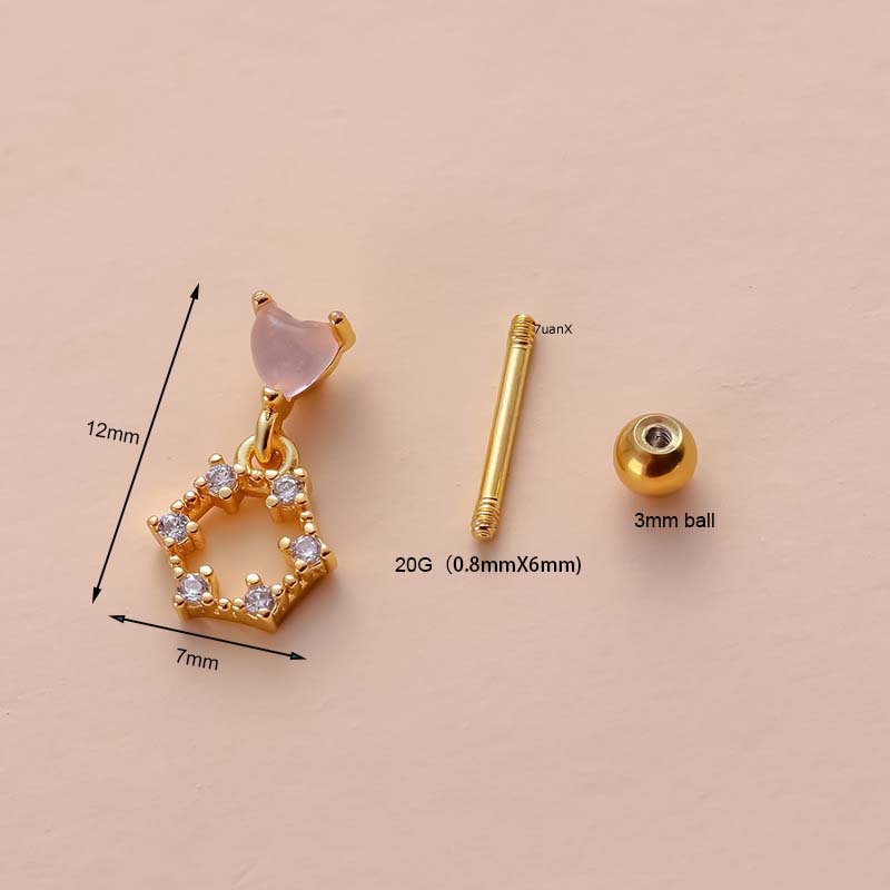 1 Khuyên Tai Bằng Thép Không Gỉ Đính Hạt 20G