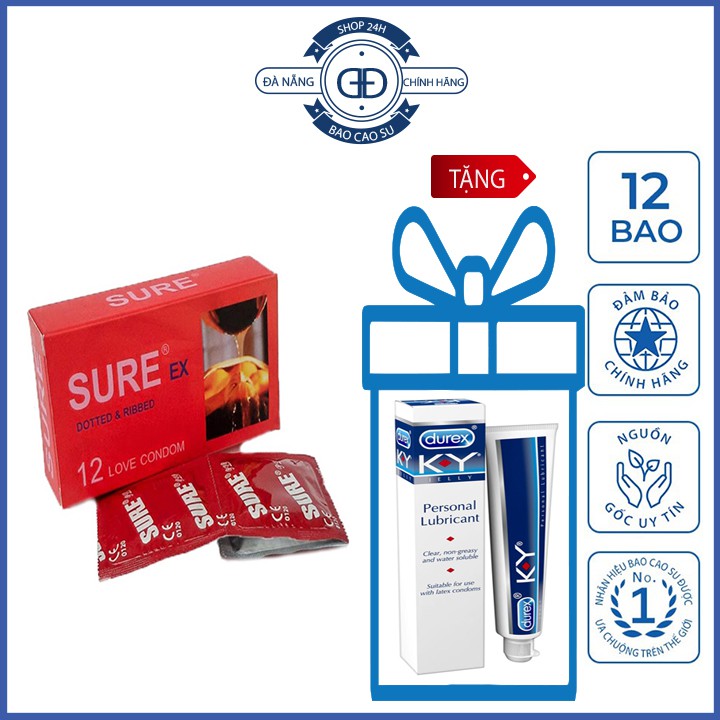 Bao Cao Su SURE EX Đỏ - Bạc Hà (1 hộp - 12 cái)