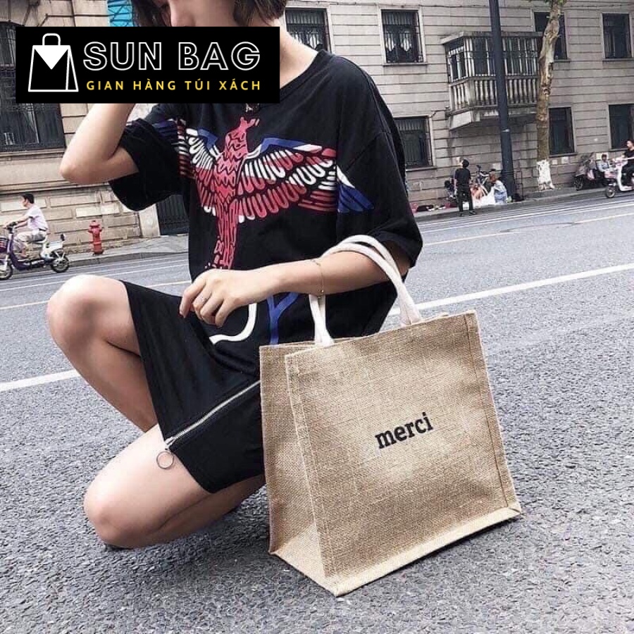 Túi Tote vải nữ, túi đi chơi, đi học, vải cói cao cấp size 34cm SB198