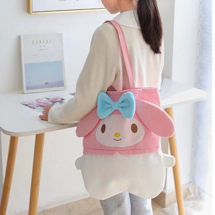 Túi Vải Canvas Đeo Vai Họa Tiết Hoạt Hình Đáng Yêu Có Thể Tái Sử Dụng