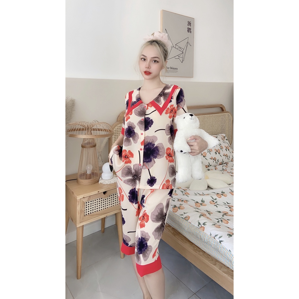 Đồ Bộ Mặc Nhà VAYO,  Bộ Pijama Lụa Nữ Cao Cấp Quần Lửng Thời Trang Lụa Mềm Đẹp Ngắn Tay Dưới 70kg Có Size M L | BigBuy360 - bigbuy360.vn