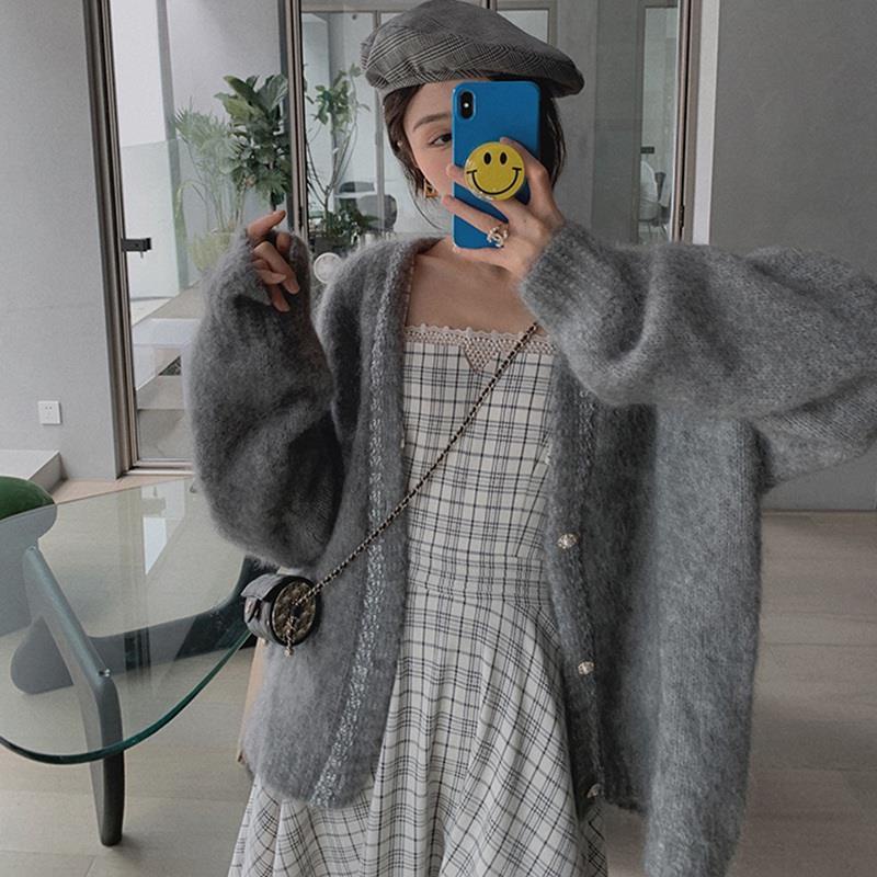 Áo khoác cardigan lười mềm mịn cao cấp phong cách mùa thu Hàn Quốc 2021 kích thước lớn cho phụ nữ