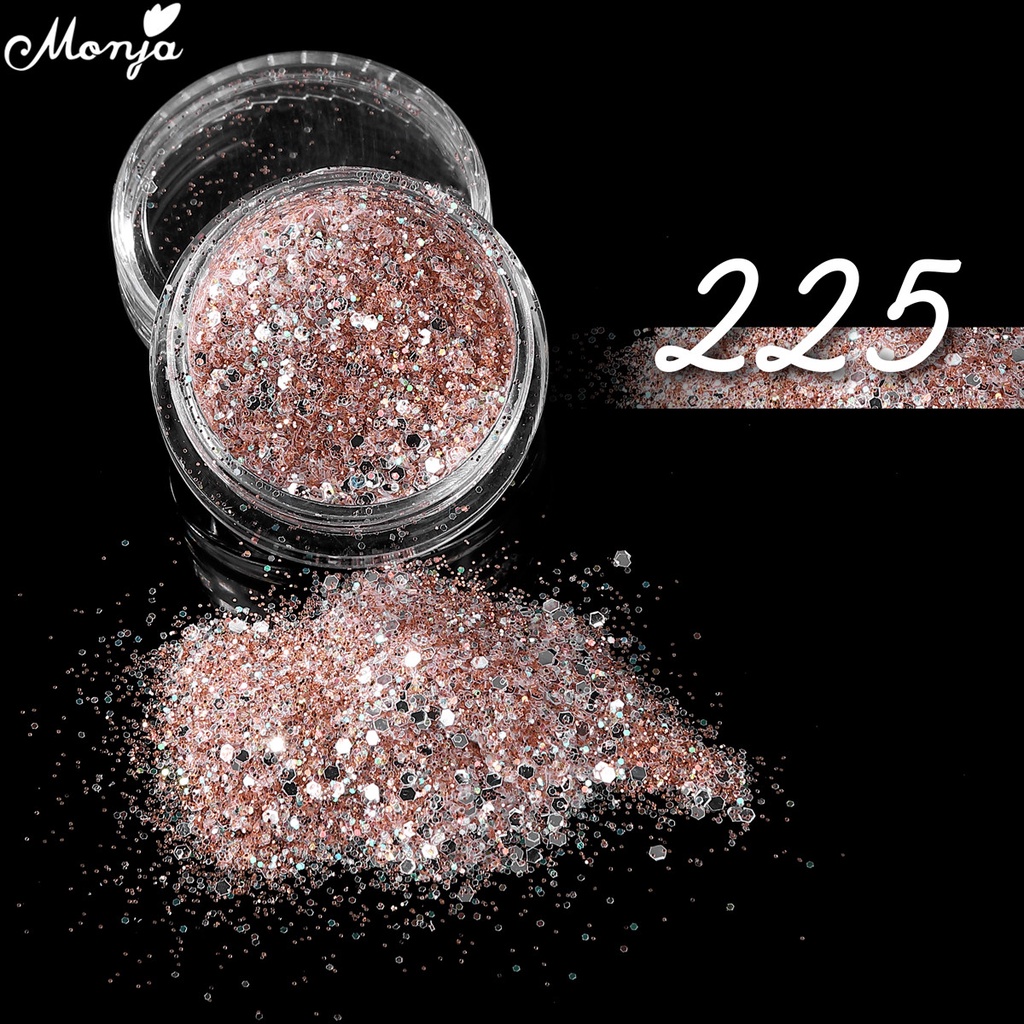 Lọ bột kim tuyến lục giác Monja 6 màu ánh kim sang trọng dùng trang trí móng tay DIY độc đáo