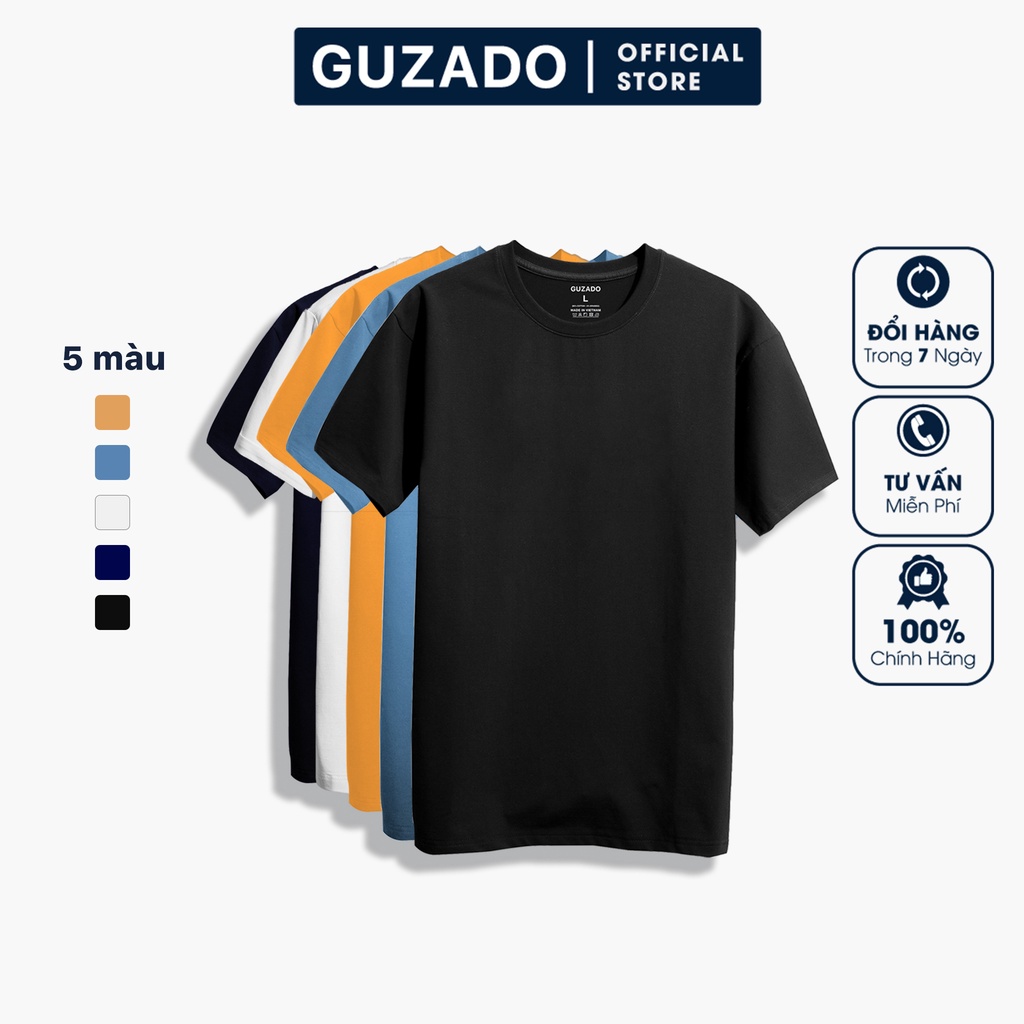 Áo thun nam cổ tròn Guzado Chất liệu Cotton Chuẩn,Co Giãn Vận Động Thoải Mái GTS01