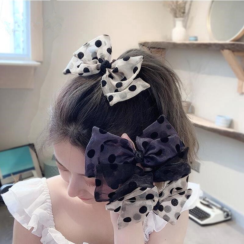 Kẹp tóc/ Dây buộc tóc WE FLOWER trang trí nơ họa tiết chấm bi xinh xắn thời trang