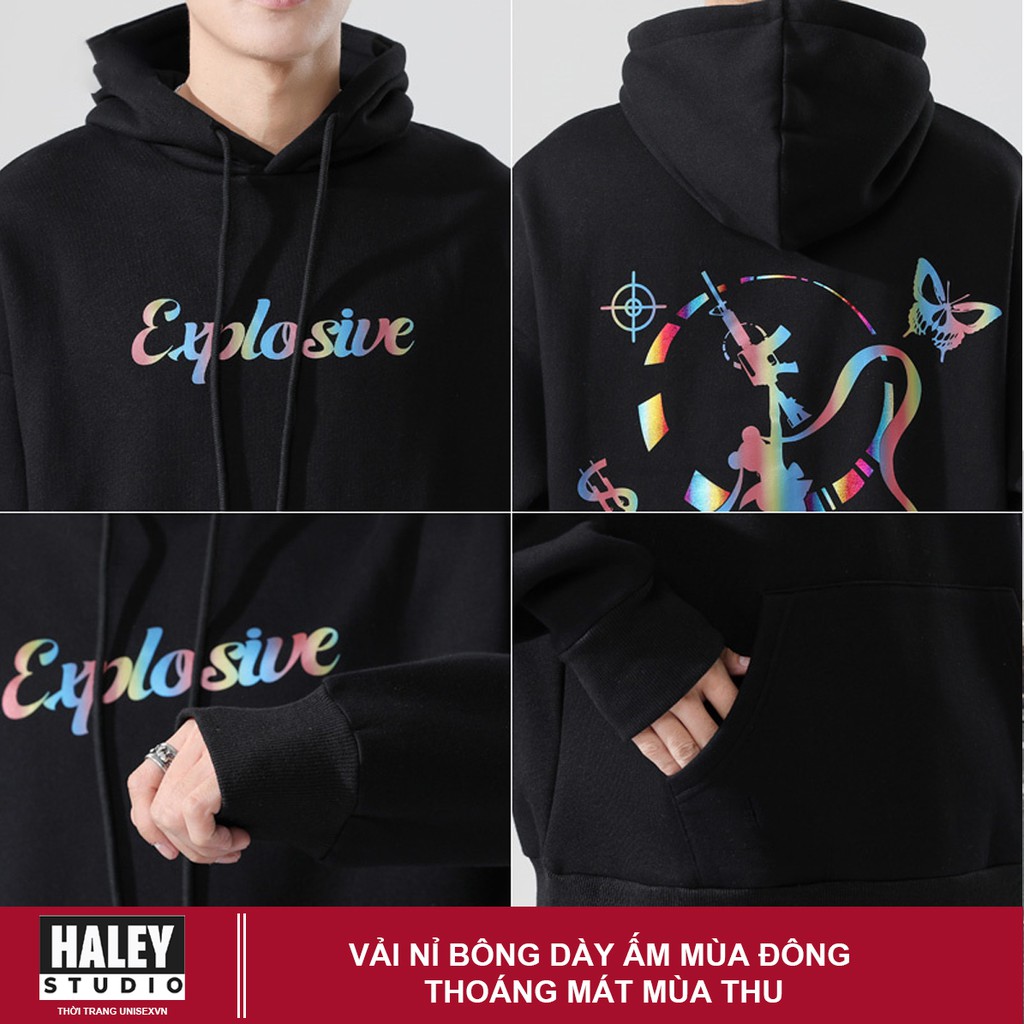 Áo Hoodie Explosive 7 màu mã HD104 HALEY Unisex phong cách Hàn Quốc cá tính, Chất Nỉ Dày Dặn Ấm Áp