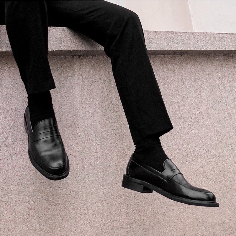 Giày Penny Loafer Black White da nguyên tấm, Giày Sơn Tùng Đế Phíp Cao Cấp | BigBuy360 - bigbuy360.vn
