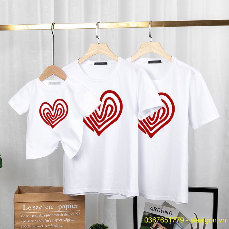 Áo thun đôi nam nữ, áo gia đình chất thun cotton dày dặn mặt mịn, mát -  in trái tim nhiều nét