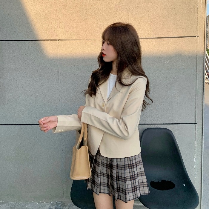 Áo Blazer Size Nhỏ XXS XS Màu Trắng Kem Đen Phong Cách Hàn Quốc