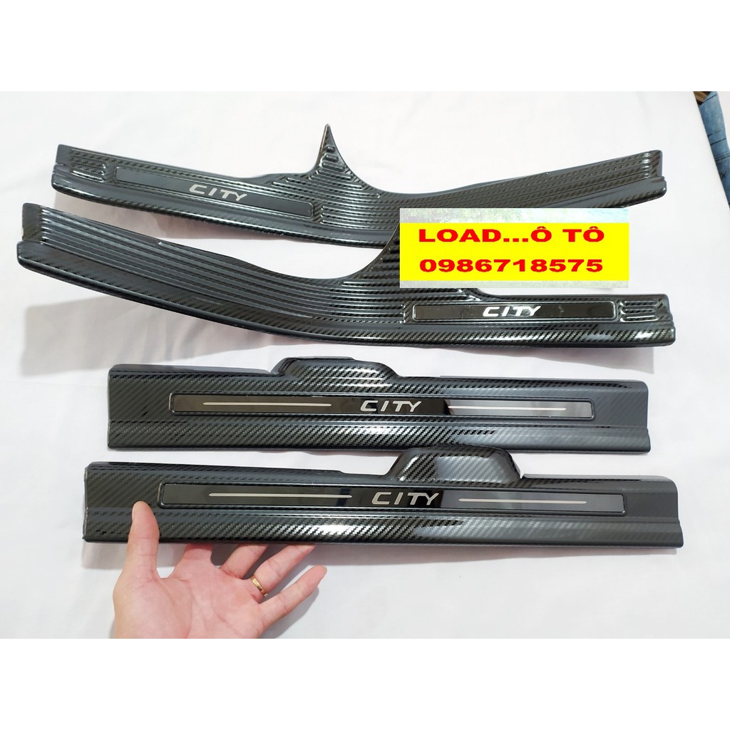 Ốp Bậc Cửa, Nẹp Bước Chân Xe Honda City 2022-2021 Trong, Ngoài  Vân Carbon Cao Cấp, Có Sẵn Keo Dán 3M