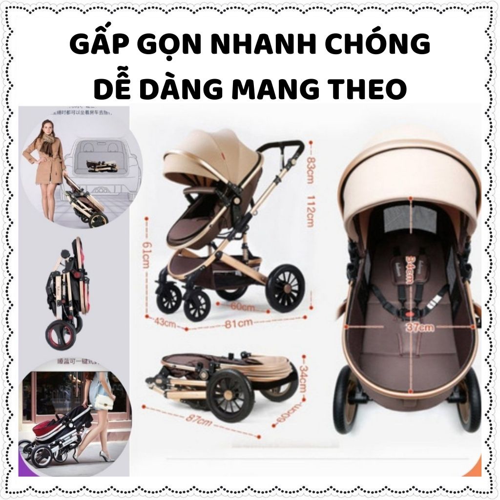 Xe đẩy cho bé Belecoo nôi nằm cao cấp gấp gọn 2 chiều 3 tư thế có mái che giảm sóc cho bé từ sơ sinh khung hợp kim Zozon