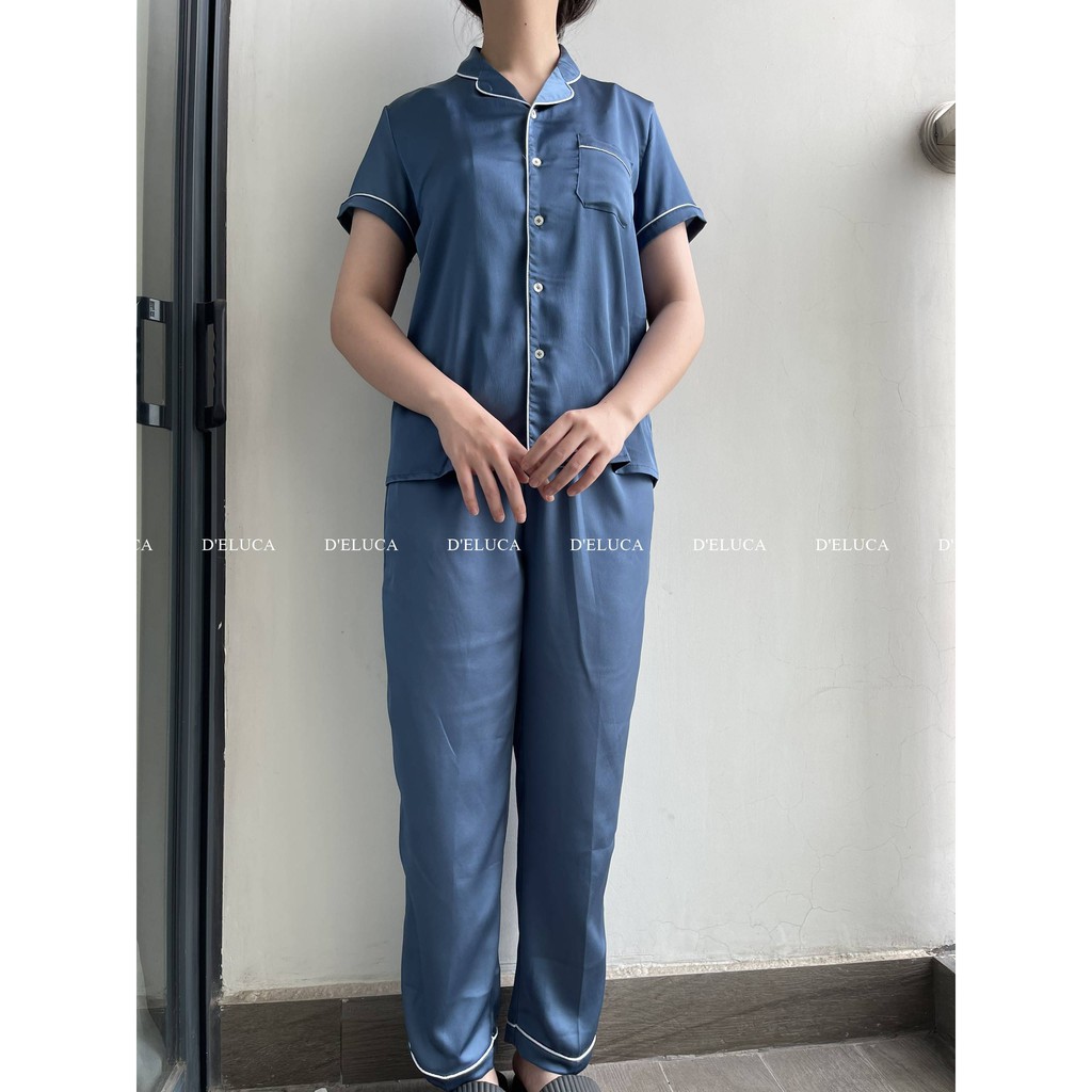 [Hình+Video Thật] Bộ Ngủ Dài Chất Liệu Lụa Hàn Cao Cấp Pijama Nữ Quần Dài Áo Cộc Màu Trơn Phối Viền Mềm Mại Mặc H | BigBuy360 - bigbuy360.vn