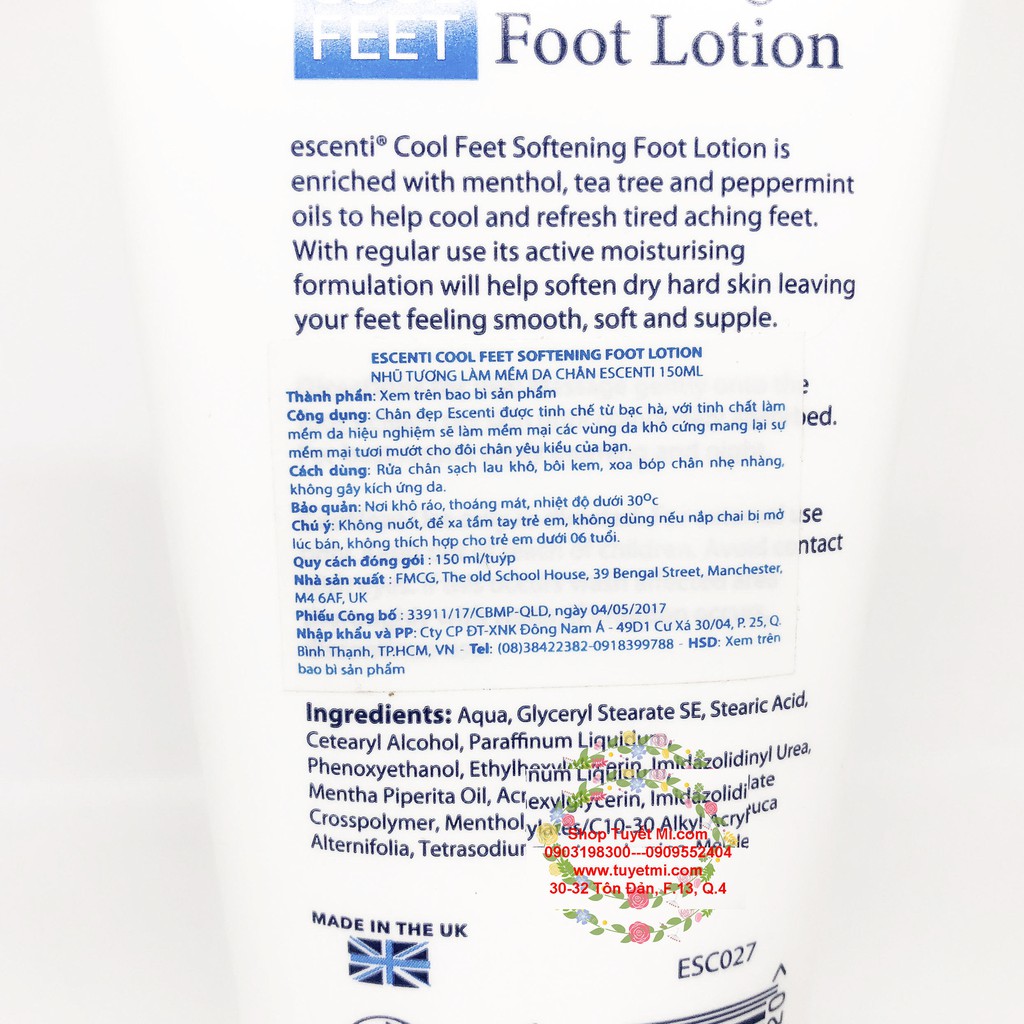 Nhũ tương làm mềm da trị nứt gót chân Escenti Cool Feet UK 150ml | BigBuy360 - bigbuy360.vn