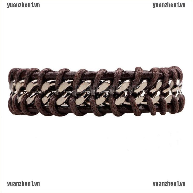 [yuanzhen1] Vòng Tay Da Bện Phong Cách Punk Cổ Điển Cho Nam