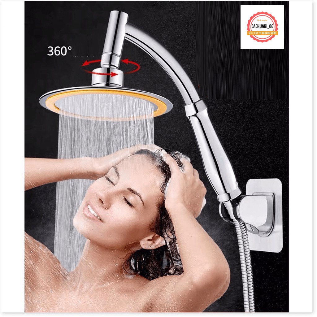 Bộ vòi hoa sen tăng áp loại to mặt bát Inox 15cm -Trọn bộ tay sen tăng áp+ dây inox+ đế cài, xoay 360 độ, tiết kiệm nước