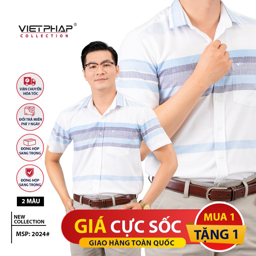 Sơ Mi Nam Tay Ngắn Cao Cấp Việt Pháp 2024 - HÀNG CHÍNH HÃNG