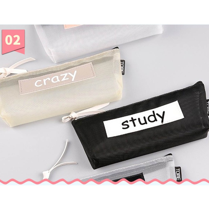 Túi Đựng Bút Dạng Lưới Cỡ Lớn In Chữ Tiếng Anh Sáng Tạo Cho Bé Gái / Trường Học / Văn Phòng