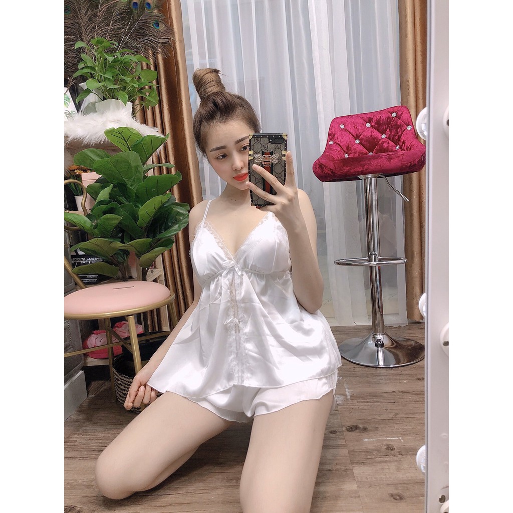 Đồ ngủ sexy lụa satin 2 dây ❤FREE SHIP ❤ Bộ Ngủ Sexy free size dưới 57kg | BigBuy360 - bigbuy360.vn