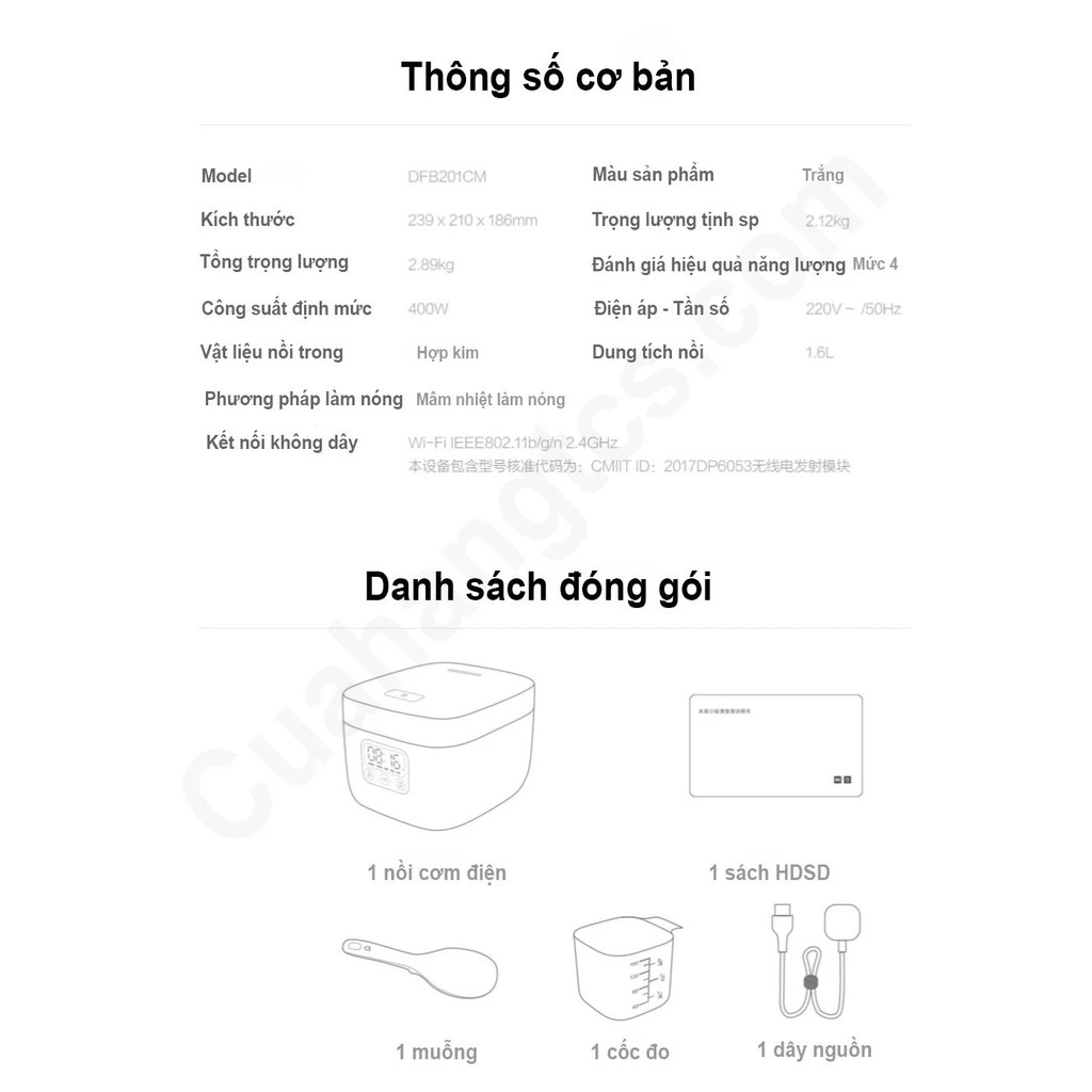 Nồi cơm điện mini Xiaomi 1.6L DFB201CM | BigBuy360 - bigbuy360.vn