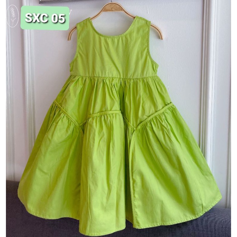 OFF LẺ SIZE 1T-3T Đầm hai dây bản to, sát nách bé gái màu hồng, xanh bơ, tím trắng cotton lụa đầm maxi cho bé 4 tầng