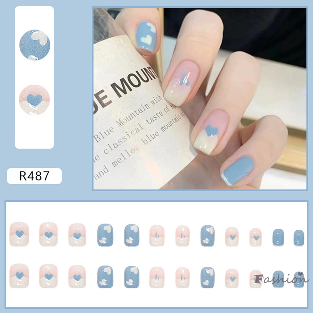 Bộ 24 Móng Tay Giả Màu Trắng Xanh Bóng Thời Trang Cho Nữ