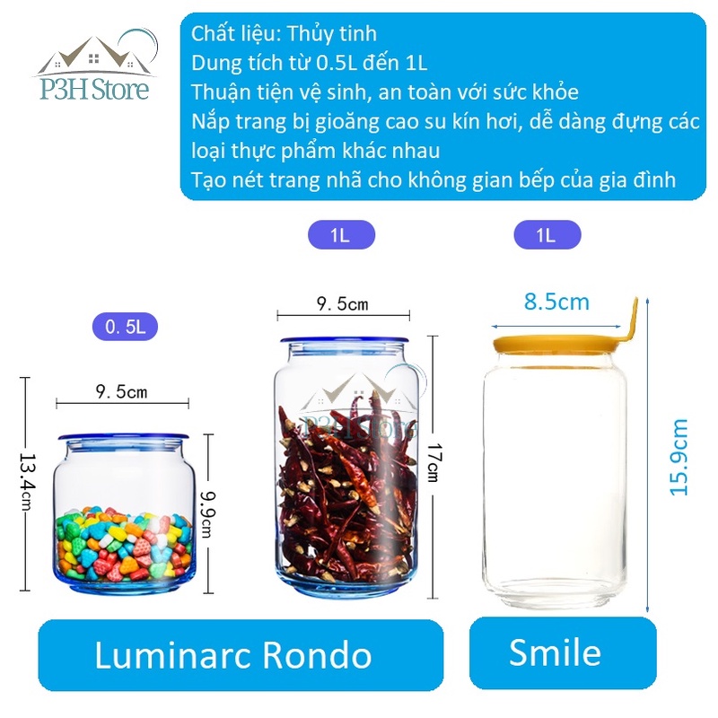 Hũ thuỷ tinh bảo quản thực phẩm Luminarc Rondo nắp kín hơi