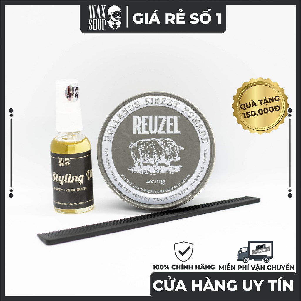 Sáp Vuốt Tóc Reuzel Extreme Hold Matte Pomade 113g⚡[Chính Hãng]⚡Siêu Thơm, Giữ Nếp Tốt, Tặng Kèm Pre-Styling Oil và Lược