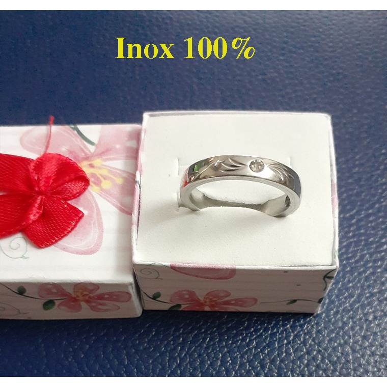 Nhẫn nam nữ đính hột đá siêu đẹp cùng chất liệu inox sáng bòng không đen, không gỉ theo thời gian-Tặng hộp đựng xinh xắn