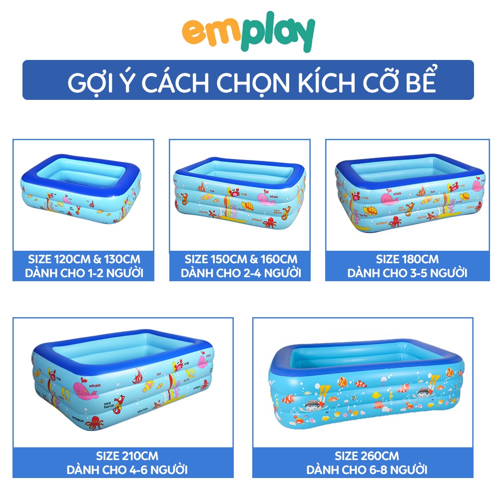 Bể bơi cho bé cao cấp Emplay hình chữ nhật đủ kích cỡ 2-3 tầng đáy 2 lớp chống trượt bền đẹp