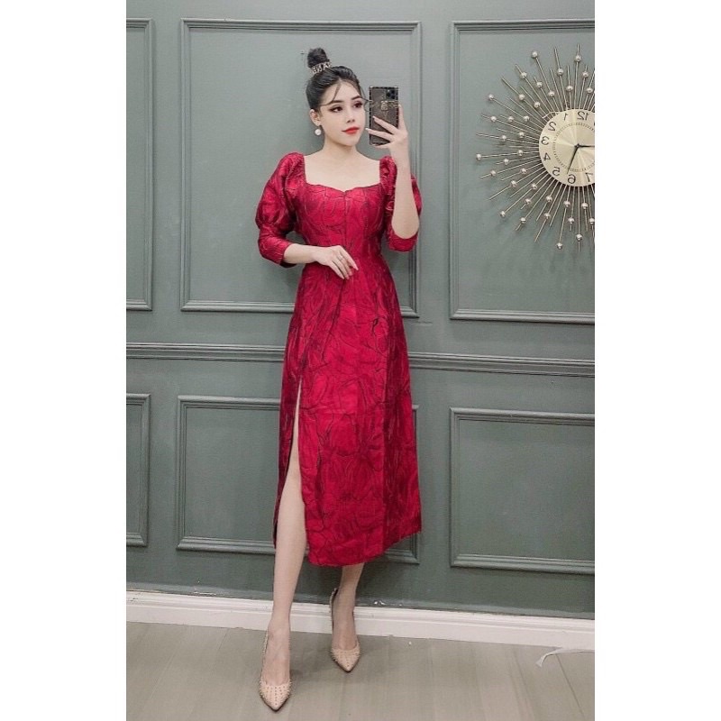 Đầm dự tiệc gấm xẻ đùi siêu yêu TRIPBLE T DRESS - size M/L- MS229V