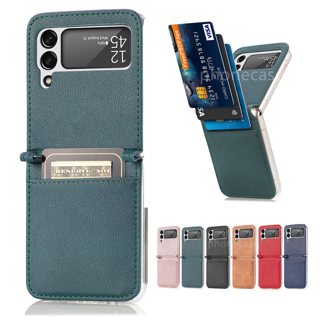 Ốp Điện Thoại Da Có Ngăn Đựng Thẻ Chống Sốc Cho Samsung Z Flip 4 3 Flip4 Flip3 5G