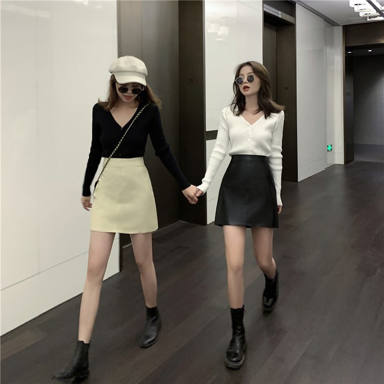 Chân Váy Da Pu Lưng Cao Hợp Thời Trang Cá Tính Kiểu Hàn Quốc | BigBuy360 - bigbuy360.vn