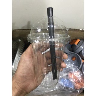 Cốc Nhựa/Ly Nhựa Nắp Cầu Đựng Trà Sữa Kèm Ống Hút
