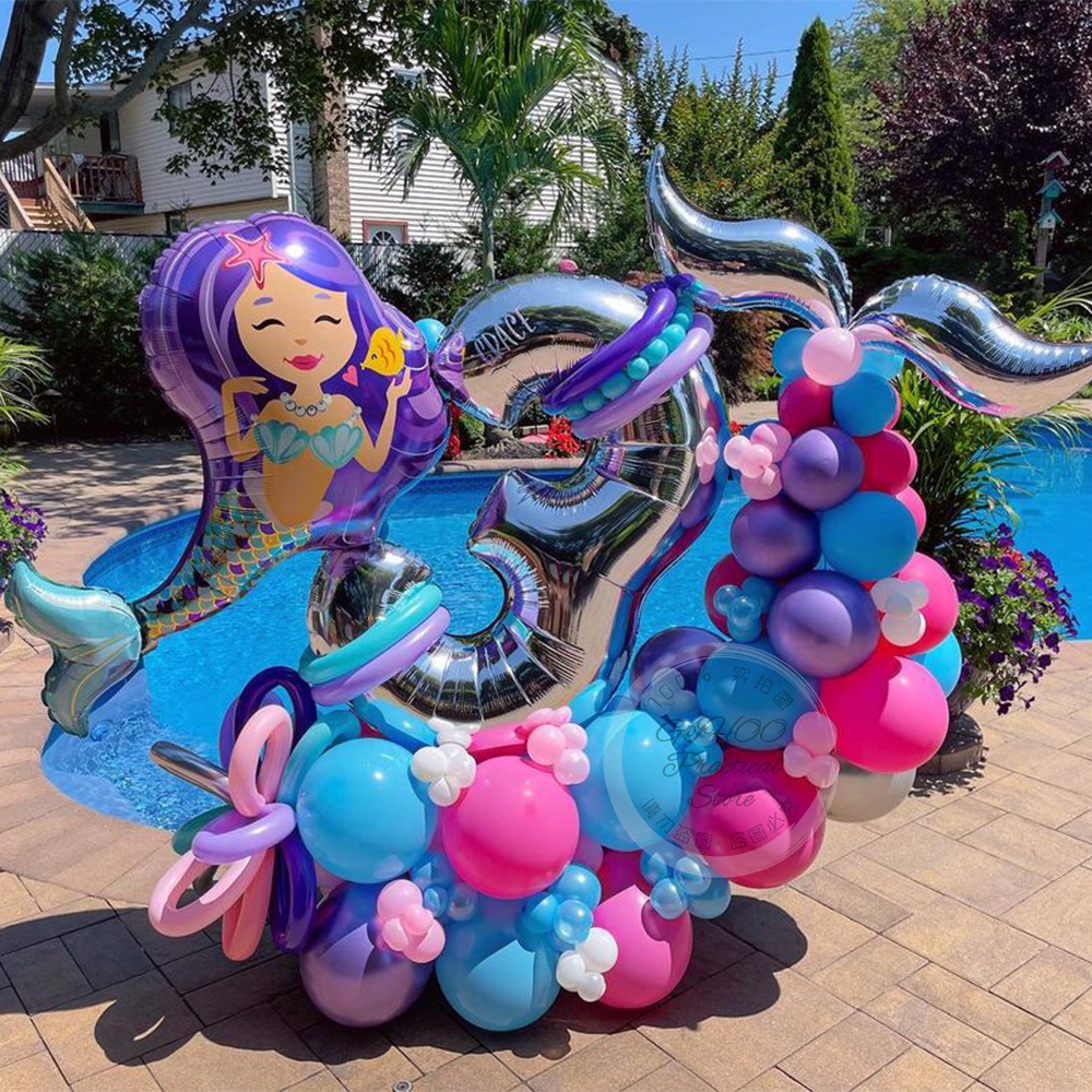 Bong Bóng Hình Đuôi Nàng Tiên Cá/ Vỏ Sò Nhiều Màu Trang Trí Tiệc